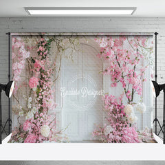 Aperturee - Pink Floral Vine White Arch Door Wedding Backdrop