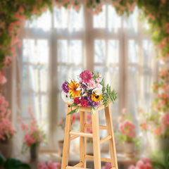 Aperturee - Pink Floral Warm Sunshine Window Photo Backdrop