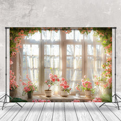 Aperturee - Pink Floral Warm Sunshine Window Photo Backdrop