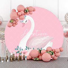 Aperturee - Pink Floral White Swan Round Backdrop For Birthday