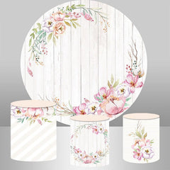 Aperturee Pink Floral With White Wood Round Birthday Backdrop