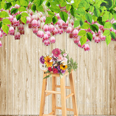 Aperturee - Pink Floral Wooden Wall And Floor Spring Photo Backdrop