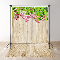 Aperturee - Pink Floral Wooden Wall And Floor Spring Photo Backdrop