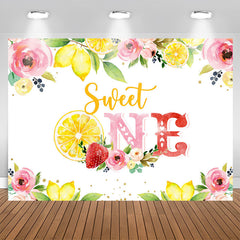 Aperturee - Pink Floral Yellow Lemon Sweet 1st Birthday Backdrop