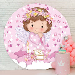 Aperturee - Pink Flower And Girl Round Baby Shower Backdrop