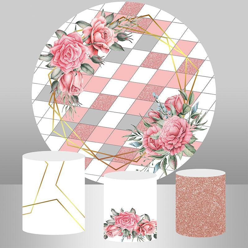 Aperturee Pink Flower Diamond Circle Happy Birthday Backdrop