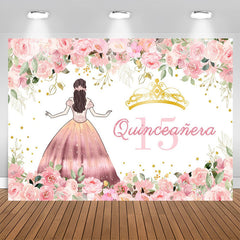 Aperturee - Pink Flower Quinceanera Girl 15th Birthday Backdrop