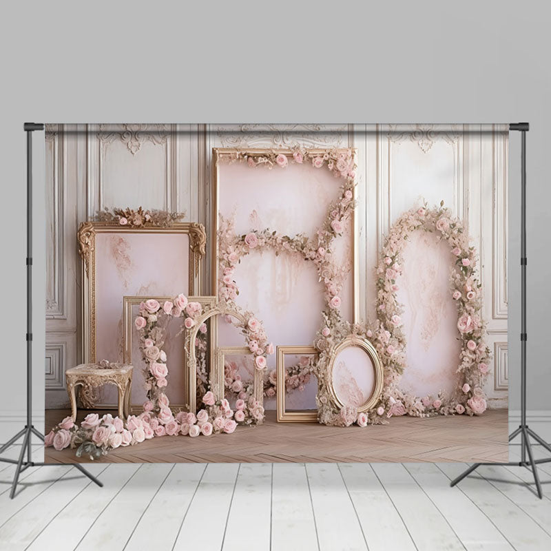 Aperturee - Pink Flowers And Picture Frame Wedding Backdrop