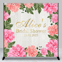 Aperturee - Pink Flowers Beige Wood Custom Bridal Shower Backdrop