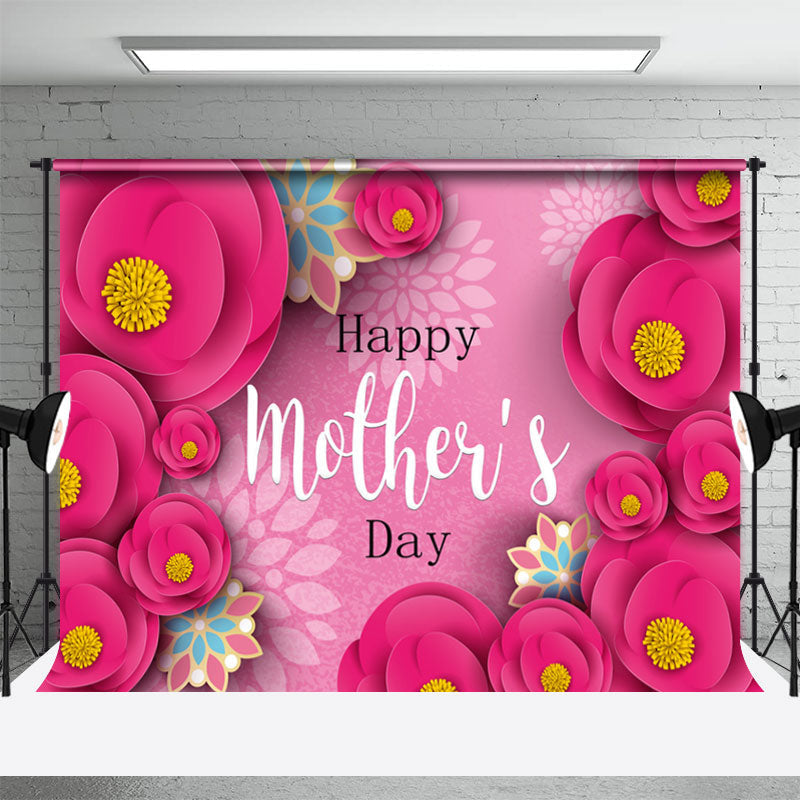 Aperturee - Pink Flowers Happy Mothers Day Party Backdrop