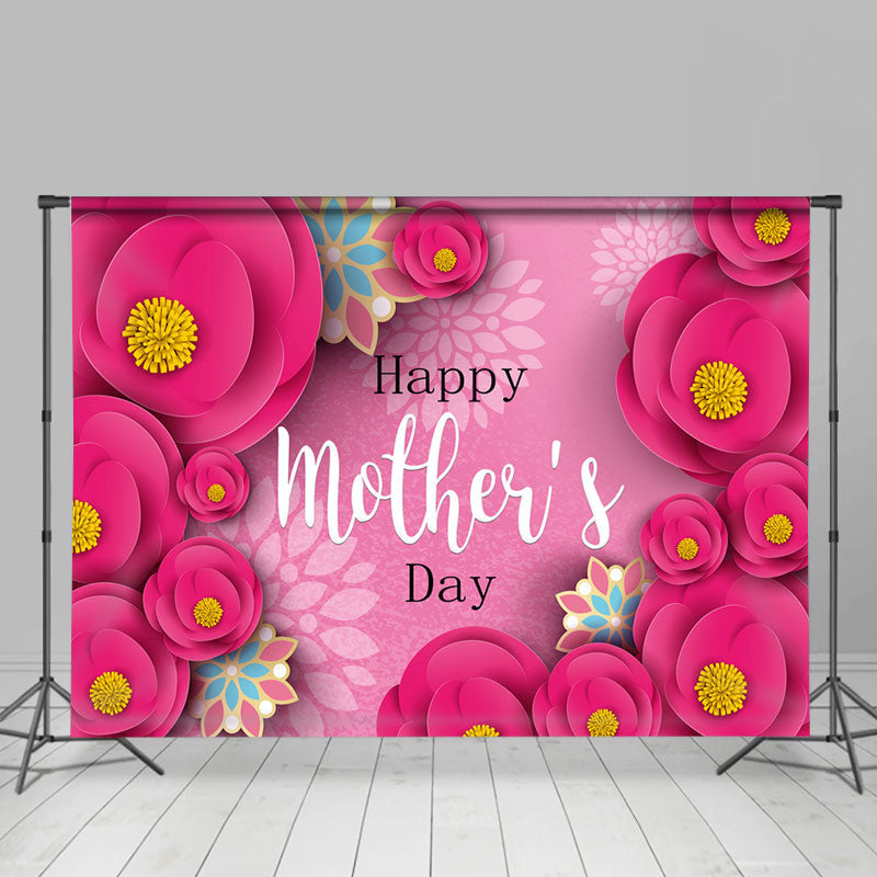 Aperturee - Pink Flowers Happy Mothers Day Party Backdrop