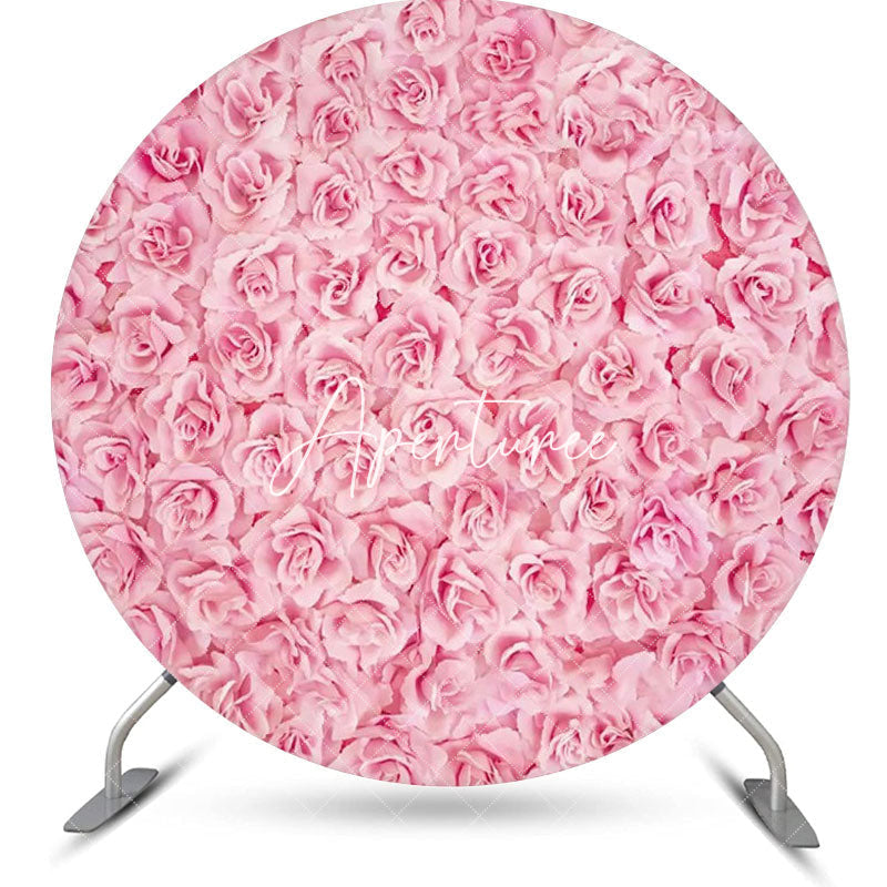 Aperturee - Pink Flowers Petals Wall Round Wedding Backdrop