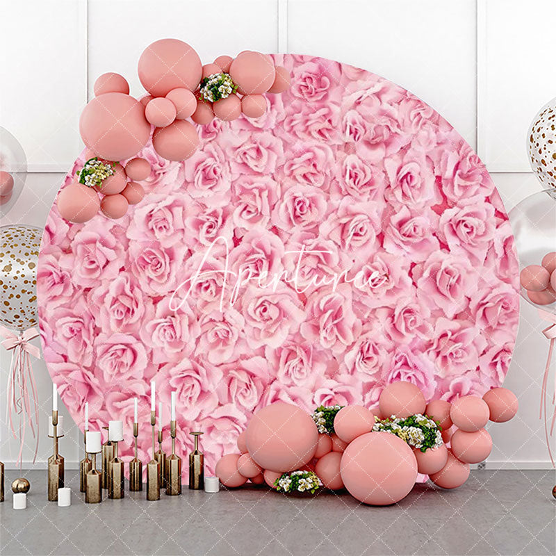 Aperturee - Pink Flowers Petals Wall Round Wedding Backdrop