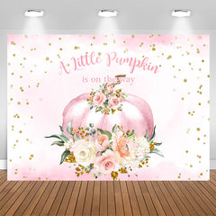 Aperturee - Pink flowers pumpkin baby shower Backdrop for girl