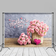 Aperturee - Pink Flowers Wooden Desk Mothers Day Backdrop For Photo