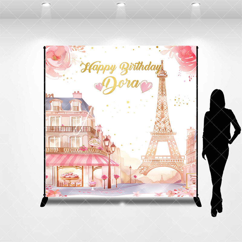 Aperturee - Pink French Street Tower Custom Birthday Backdrop