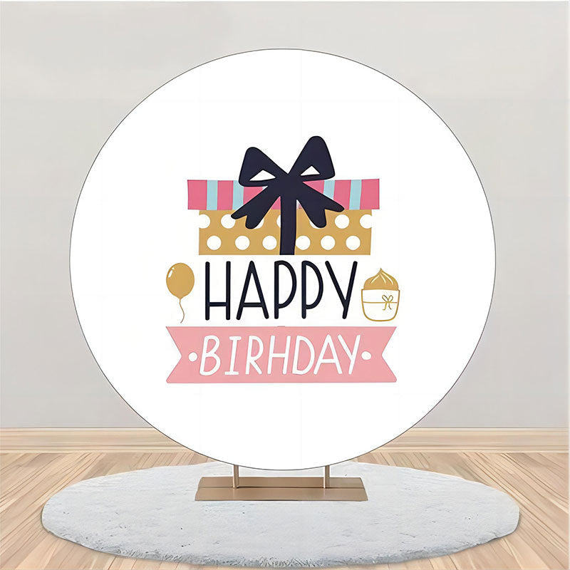 Aperturee - Pink Gift Black Bowknot Round Birthday Backdrop