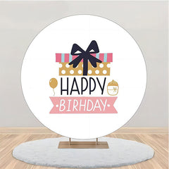 Aperturee - Pink Gift Black Bowknot Round Birthday Backdrop