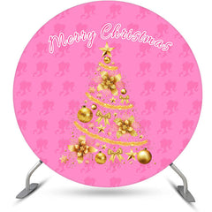 Aperturee - Pink Girl Golden Tree Circle Christmas Backdrop