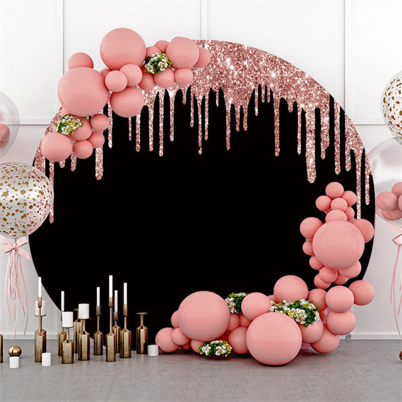 Aperturee Pink Glitter And Black Round Birthday Party Backdrop