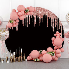 Aperturee Pink Glitter And Black Round Birthday Party Backdrop