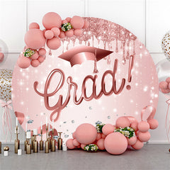 Aperturee Pink Glitter And Diamonds Round Happy Grad Backdrop