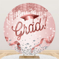 Aperturee Pink Glitter And Diamonds Round Happy Grad Backdrop