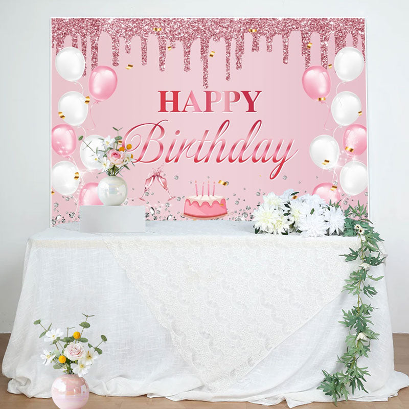 Aperturee - Pink Glitter Balloon Cake Diamond Birthday Backdrop