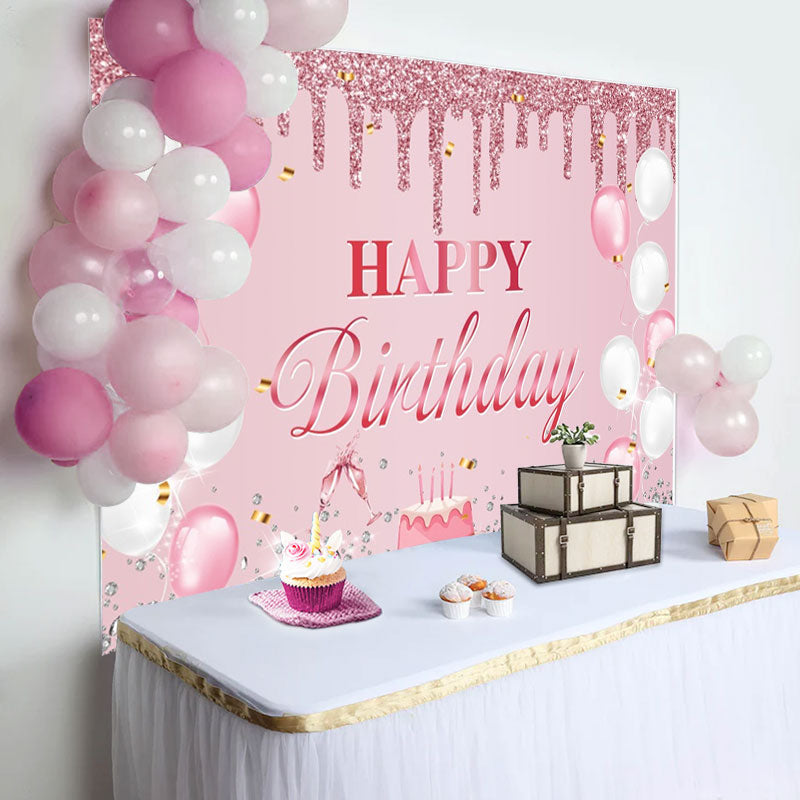 Aperturee - Pink Glitter Balloon Cake Diamond Birthday Backdrop