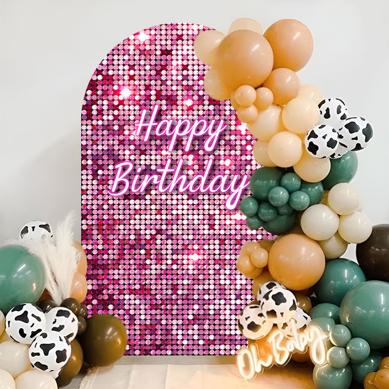 Aperturee - Pink Glitter Bokeh Happy Birthday Arch Backdrop for Party