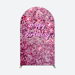 Aperturee - Pink Glitter Bokeh Happy Birthday Arch Backdrop for Party