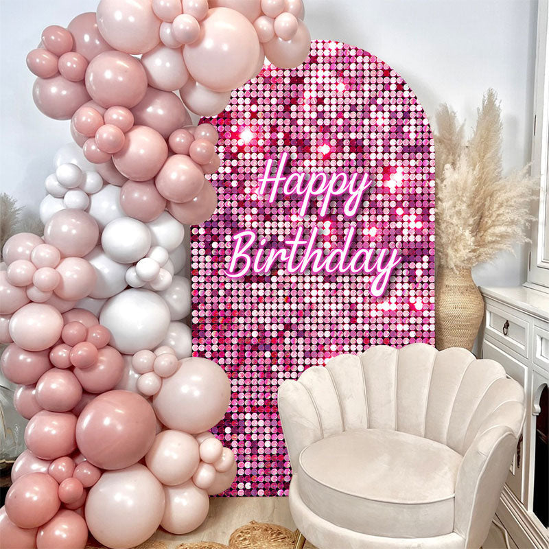 Aperturee - Pink Glitter Bokeh Happy Birthday Arch Backdrop for Party