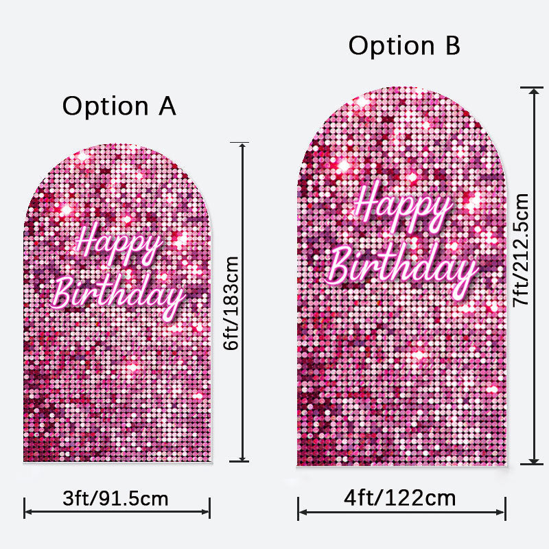 Aperturee - Pink Glitter Bokeh Happy Birthday Arch Backdrop for Party