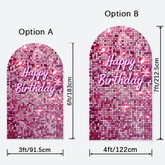 Aperturee - Pink Glitter Bokeh Happy Birthday Arch Backdrop for Party