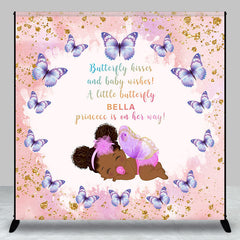 Aperturee - Pink Glitter Butterfly Custom Name Baby Shower Backdrop