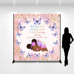 Aperturee - Pink Glitter Butterfly Custom Name Baby Shower Backdrop