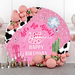 Aperturee - Pink Glitter Cactus Cowgirl Round Birthday Backdrop