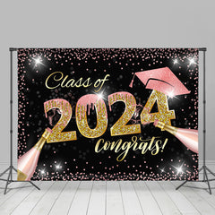 Aperturee - Pink Glitter Champagne Congrats 2024 Grad Backdrop