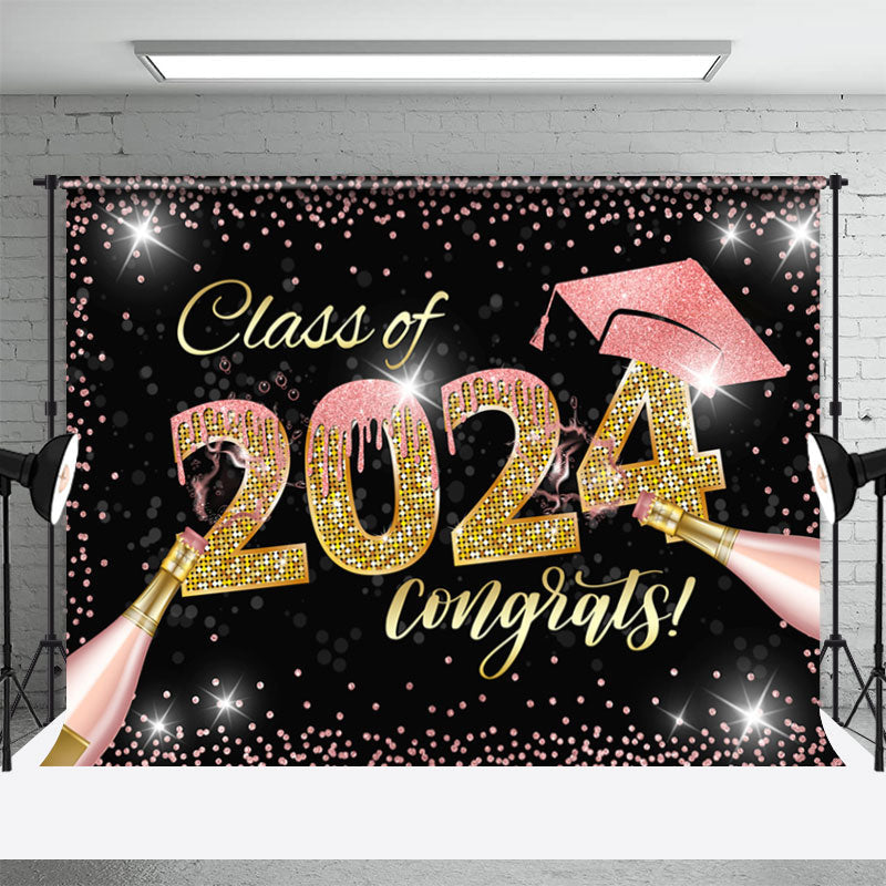 Aperturee - Pink Glitter Champagne Congrats 2024 Grad Backdrop