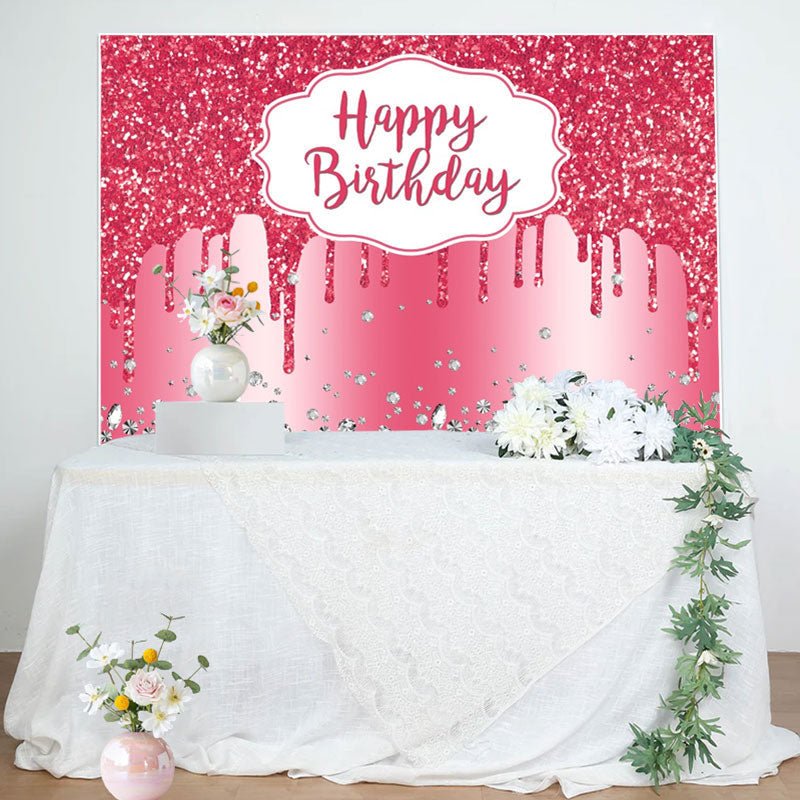 Aperturee - Pink Glitter Diamond Birthday Backdrop For Girl