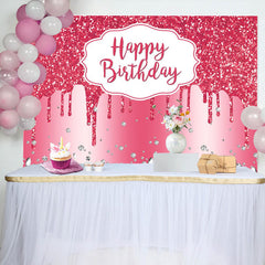 Aperturee - Pink Glitter Diamond Birthday Backdrop For Girl