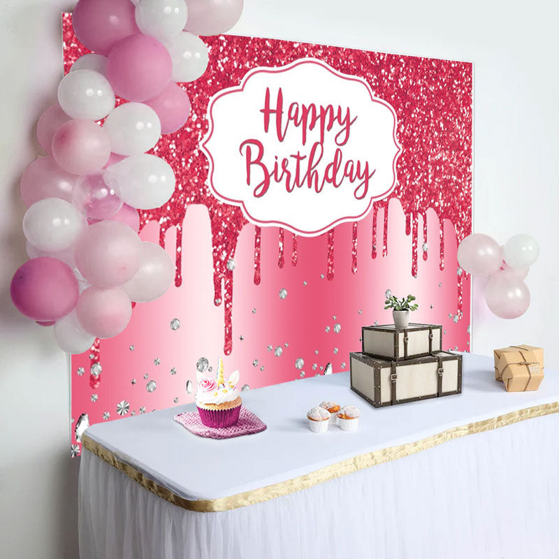 Aperturee - Pink Glitter Diamond Birthday Backdrop For Girl