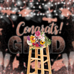 Aperturee - Pink Glitter Hats Congrats Grad Photo Booth Backdrop