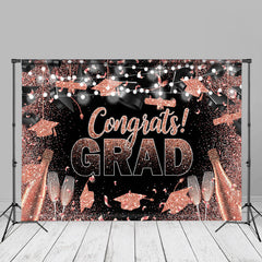 Aperturee - Pink Glitter Hats Congrats Grad Photo Booth Backdrop