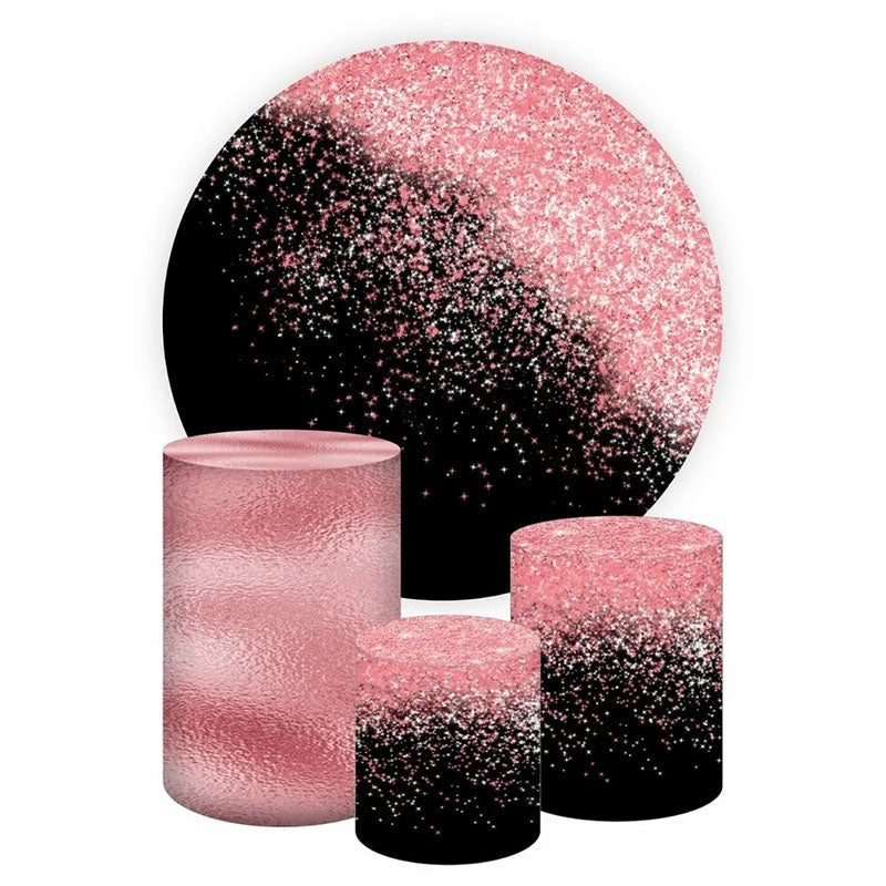 Aperturee Pink Glitter Round Black Happy Birthday Backdorp Kit