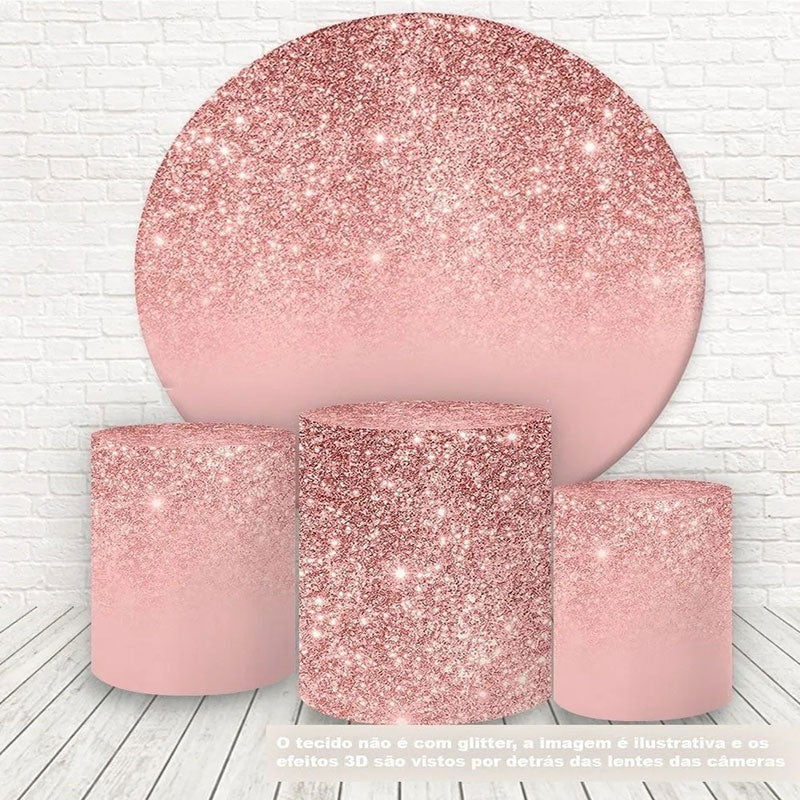 Aperturee Pink Glitter Round Happy Birthday Party Backdrop Kit