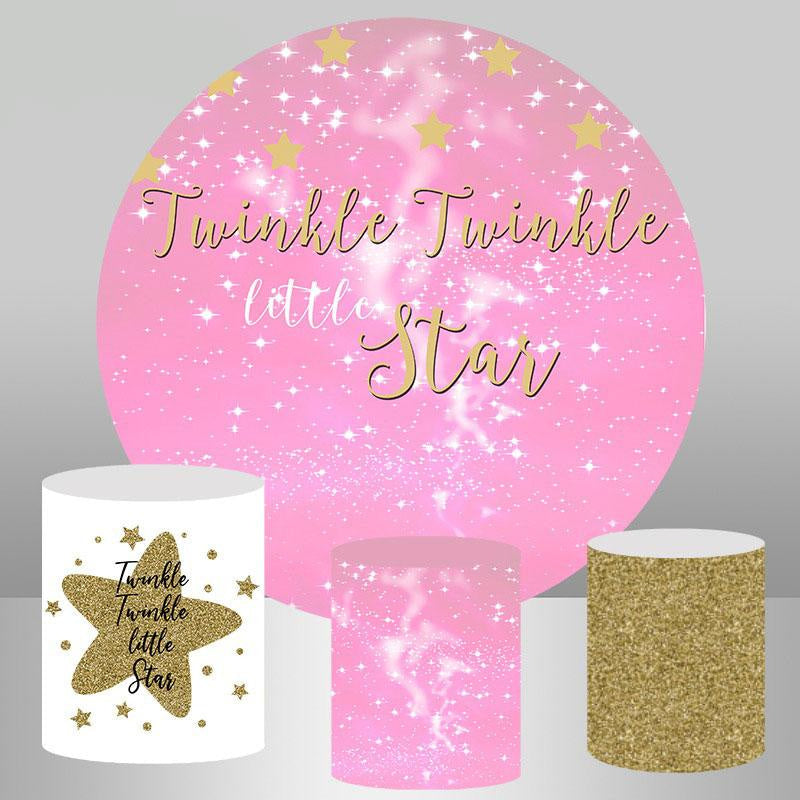 Aperturee Pink Glitter Twinkle Star Theme Round Birthday Backdrop