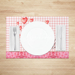 Aperturee - Pink Gnome Heart Balloon Plaid Set Of 4 Placemats