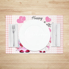 Aperturee - Pink Gnome Heart Plaid Mother Day Set Of 4 Placemats