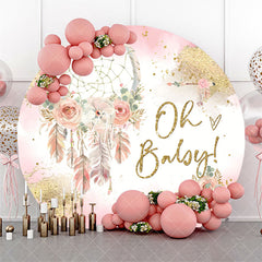 Aperturee - Pink Gold Boho Floral Round Baby Shower Backdrop